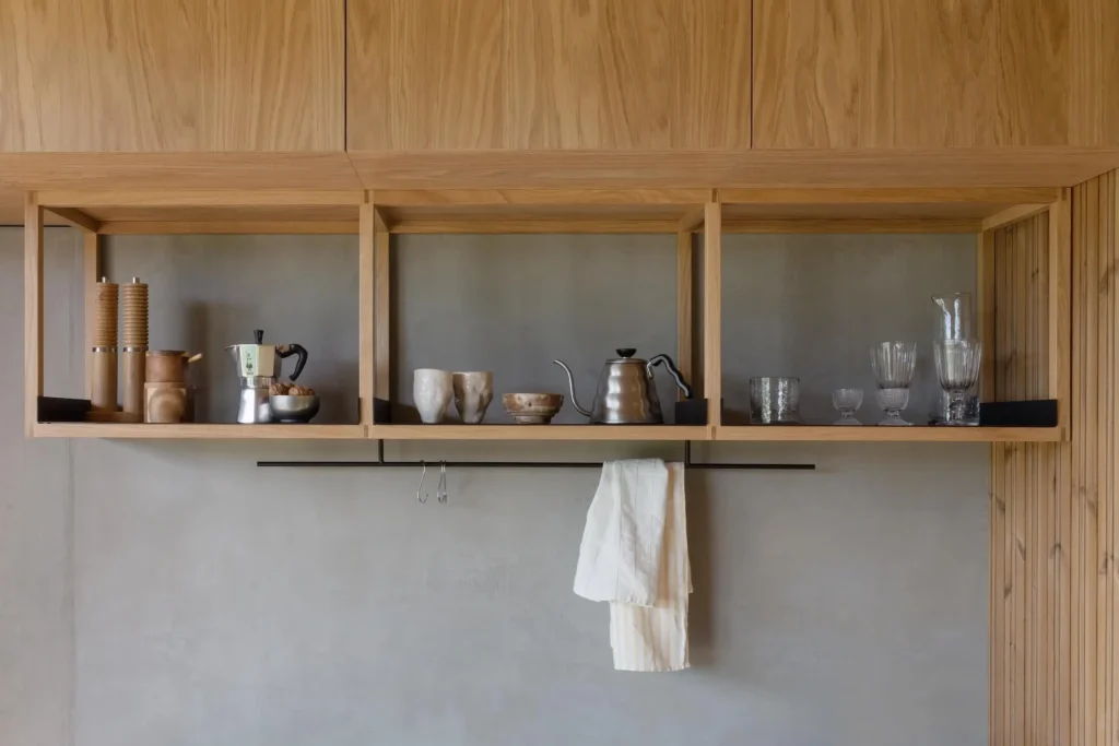 Kongacph 25x25 design open shelf, featuring minimalist structure and functional storage with natural wood finishes
